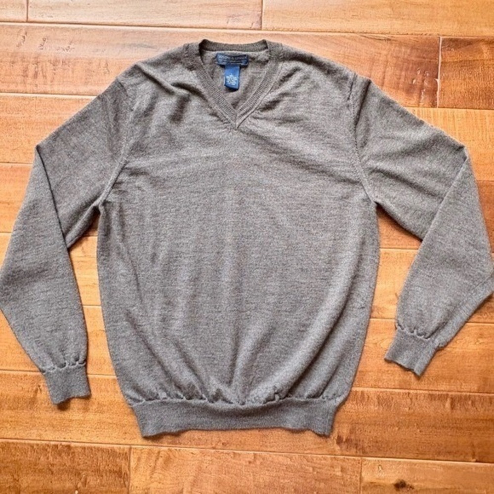 Joseph & Lyman V-Neck Sweater Merino Wool Mens Large Gray‎